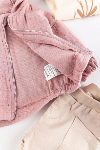 Kapüşonlu Hırkalı 3'lü Kız Bebek Takım Alt Üst Bebek Takım