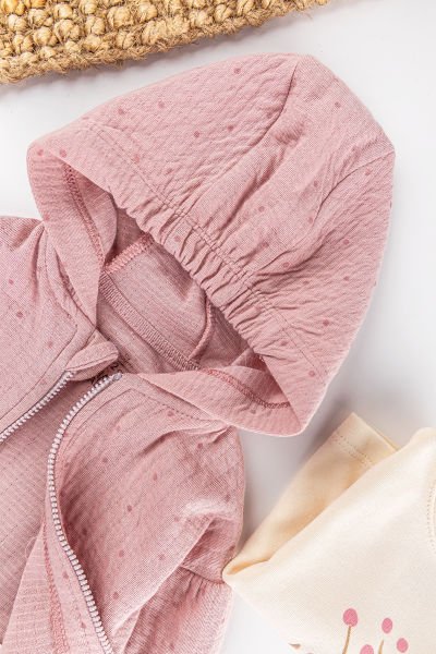 Kapüşonlu Hırkalı 3'lü Kız Bebek Takım Alt Üst Bebek Takım