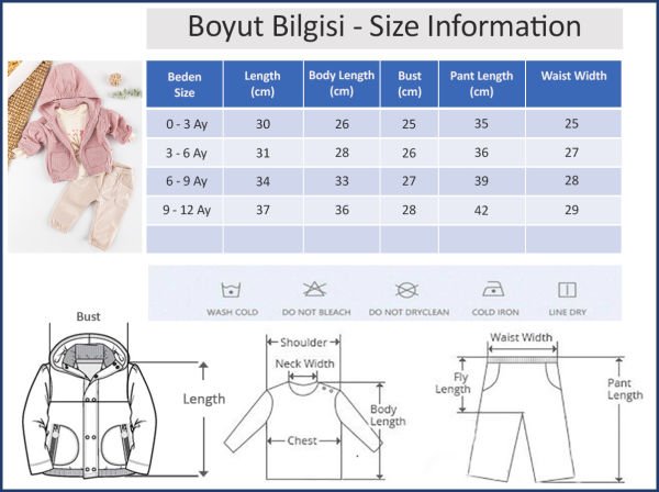 Kapüşonlu Hırkalı 3'lü Kız Bebek Takım Alt Üst Bebek Takım
