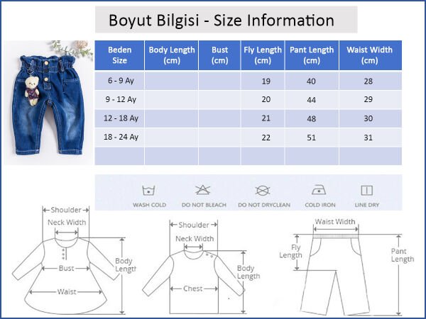 Oyuncak Ayıcıklı Kız Bebek Kot Pantolon Denim Pantolon