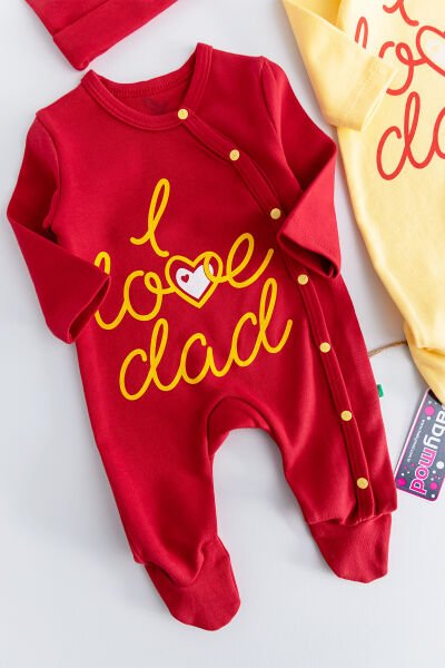 I Love Dad Taraftar Sarı Kırmızı İkili Bebek Tulum Takım