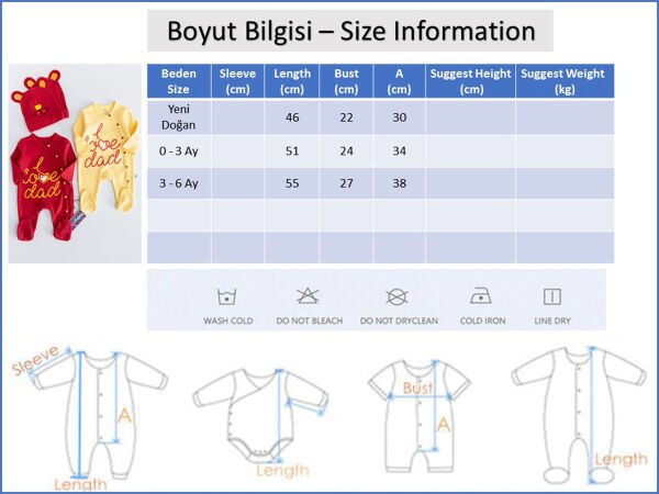 I Love Dad Taraftar Sarı Kırmızı İkili Bebek Tulum Takım