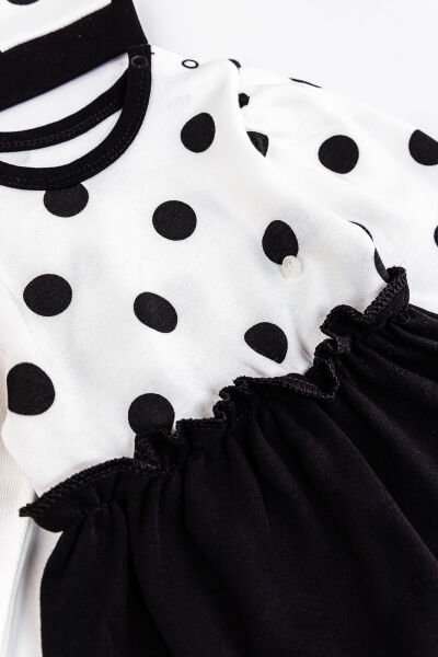 Puantiye Desenli Oyuncak Ayıcıklı Şapkalı Kız Bebek Tulum