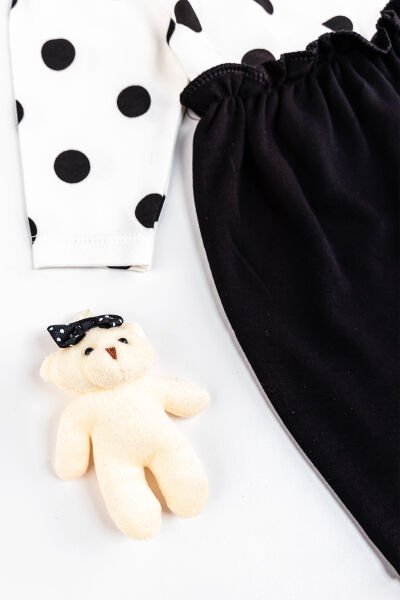 Puantiye Desenli Oyuncak Ayıcıklı Şapkalı Kız Bebek Tulum