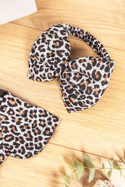 Leopar Desenli Bandanalı Kız Bebek Salopet Elbise SİYAH -  12-18 AY