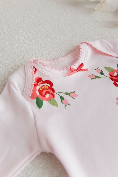 Güllü 3'lü Çıtçıtlı Body Kız Bebek Takımı
