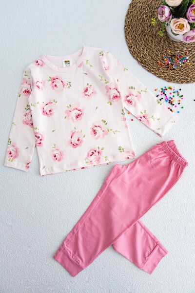 Gül Baskılı Kız Çocuk Pijama Takımı