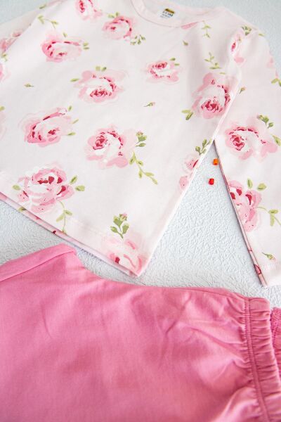 Gül Baskılı Kız Çocuk Pijama Takımı