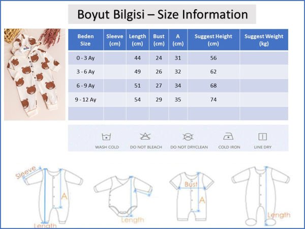 Ayıcık Desenli Kapüşonlu Bebek Tulum