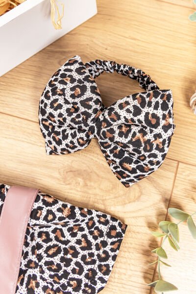 Leopar Desenli Bandanalı Kız Bebek Salopet Elbise Gül kurusu - 18-24 AY