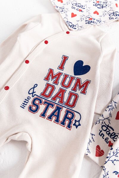 I Love Mum & Dad Baskılı 2'li Bebek Tulum Takım BEJ - 3-6 AY