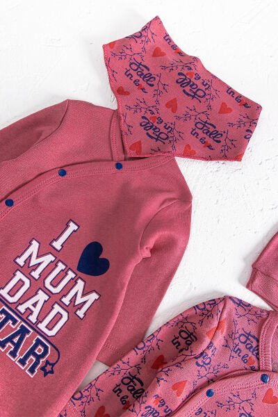 I Love Mum & Dad Baskılı 2'li Bebek Tulum Takım BORDO -  0-3 AY