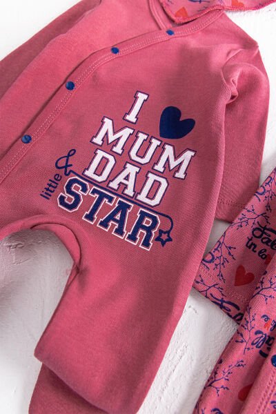I Love Mum & Dad Baskılı 2'li Bebek Tulum Takım BORDO -  0-3 AY