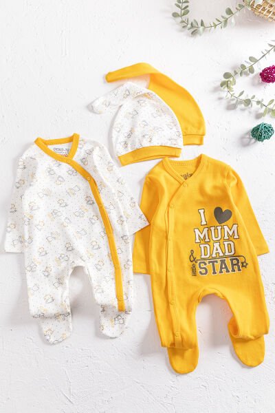 I Love Mum & Dad Baskılı 2'li Bebek Tulum Takım SARI - 3-6 AY