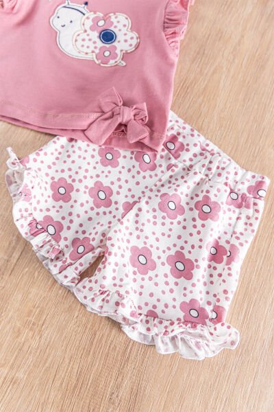 Çiçek Desenli Fırfırlı 3'lü Yazlık Kız Bebek Takım