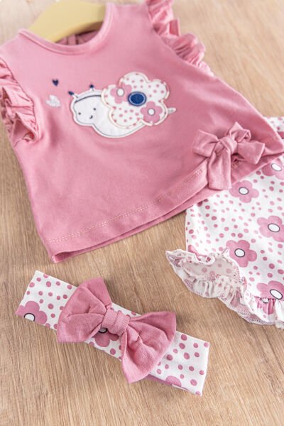 Çiçek Desenli Fırfırlı 3'lü Yazlık Kız Bebek Takım