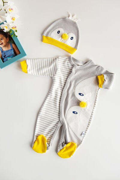 Penguen Figürlü Erkek Bebek Tulum