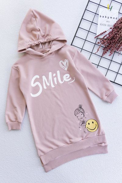 Smile Baskılı Kız Çocuk Elbise