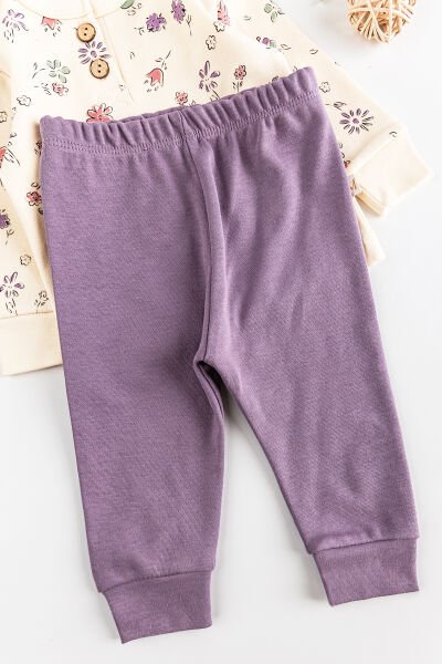 Çiçek Desenli Kız Bebek Pijama Takımı 2'li Bebek Takım LİLA -  0-3 AY