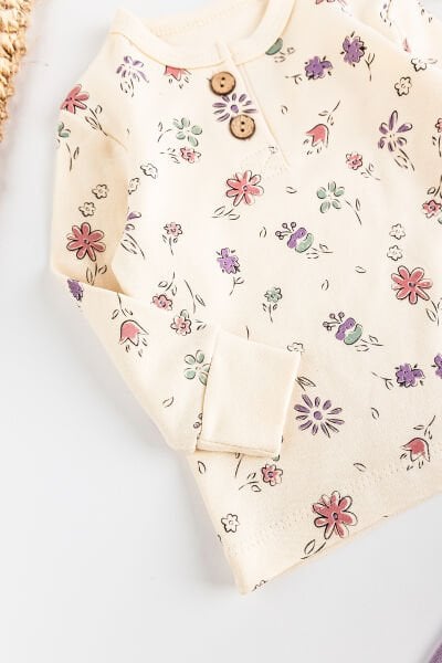 Çiçek Desenli Kız Bebek Pijama Takımı 2'li Bebek Takım LİLA -  0-3 AY