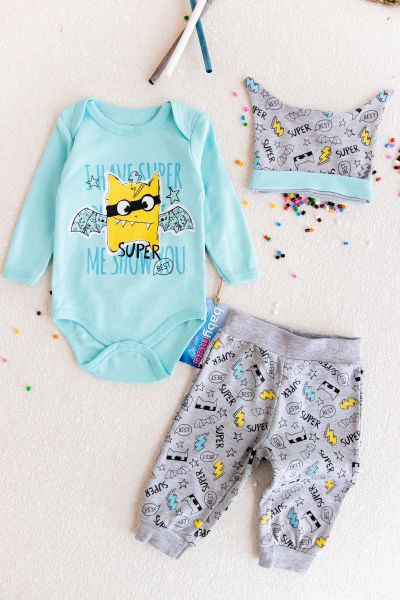 3'lü Erkek Bebek Çıtçıtlı Body Takım