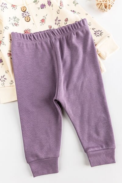 Çiçek Desenli Kız Bebek Pijama Takımı 2'li Bebek Takım LİLA - 3-6 AY