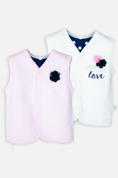 Love Baskılı İkili Kız Bebek Yelek 9 Ay - Bej-Pembe