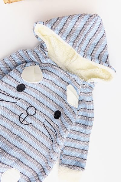 Tavşan Figürlü Kapüşonlu İçi Peluş Erkek Bebek Tulum