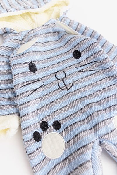 Tavşan Figürlü Kapüşonlu İçi Peluş Erkek Bebek Tulum