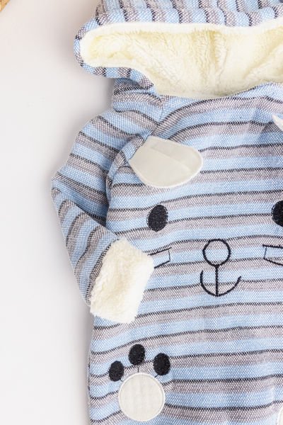 Tavşan Figürlü Kapüşonlu İçi Peluş Erkek Bebek Tulum