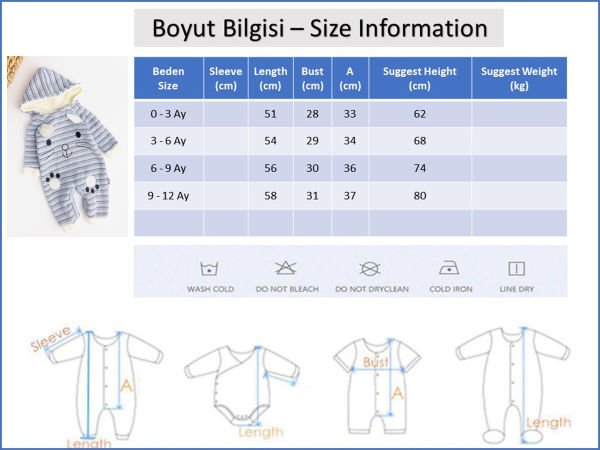 Tavşan Figürlü Kapüşonlu İçi Peluş Erkek Bebek Tulum