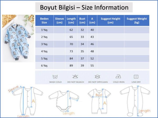 Elyaf Dolgulu 2,5 Tog Kız /Erkek Çocuk Uyku Tulumu Desenli YEŞİL - 4 Yaş