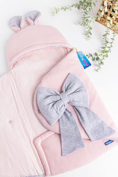 Fiyonk Süslemeli Kız Bebek Kundak PEMBE -  Tek Ebat