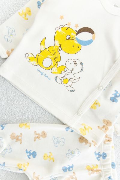 Dino Figürlü Patikli İkili Erkek Bebek Takım SARI - 3 Ay