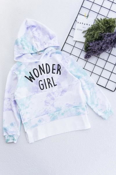 Batik Desenli Kapüşonlu Kız Çocuk Sweat