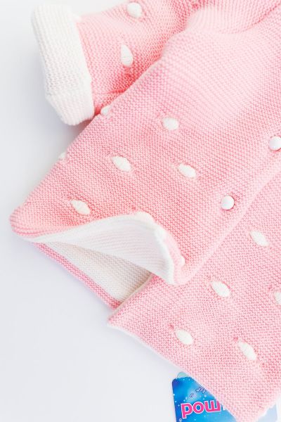 Kapüşonlu Pembe Kız Bebek Çift Katlı Triko Hırka