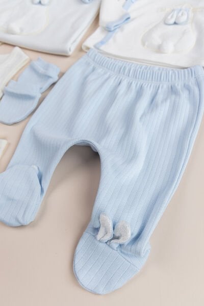 Tavşan Figürlü 8 li Erkek bebek Hastane Çıkışı Yeni Doğan Bebek Takımı MAVİ -  0-3 AY