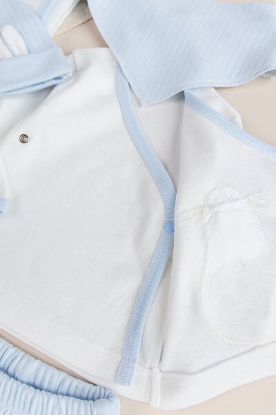 Tavşan Figürlü 8 li Erkek bebek Hastane Çıkışı Yeni Doğan Bebek Takımı MAVİ -  0-3 AY