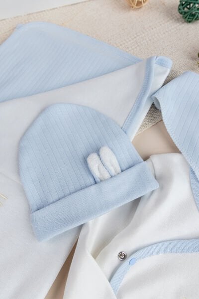 Tavşan Figürlü 8 li Erkek bebek Hastane Çıkışı Yeni Doğan Bebek Takımı MAVİ -  0-3 AY