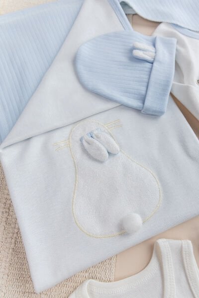 Tavşan Figürlü 8 li Erkek bebek Hastane Çıkışı Yeni Doğan Bebek Takımı MAVİ -  0-3 AY