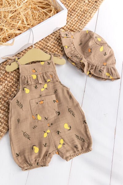 Fırfırlı Şapkalı Yazlık Müslin Kız Bebek Tulum