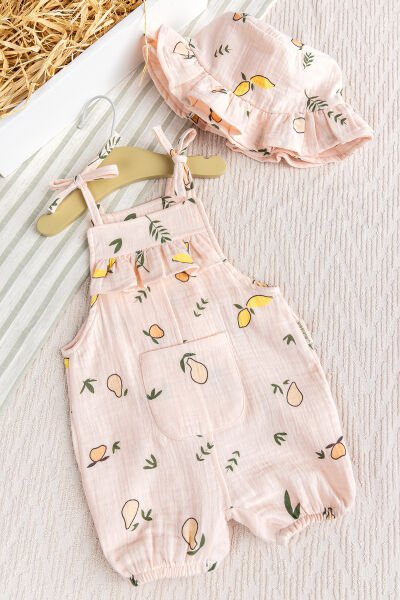 Fırfırlı Şapkalı Yazlık Müslin Kız Bebek Tulum