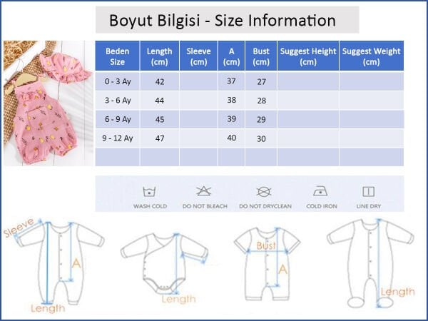Fırfırlı Şapkalı Yazlık Müslin Kız Bebek Tulum SOMON -  0-3 AY