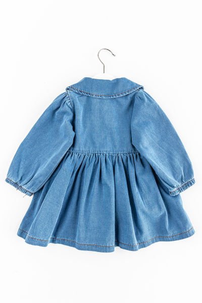 Bebe Yakalı Fırfırlı Denim Kız Bebek Elbise Kot Elbise