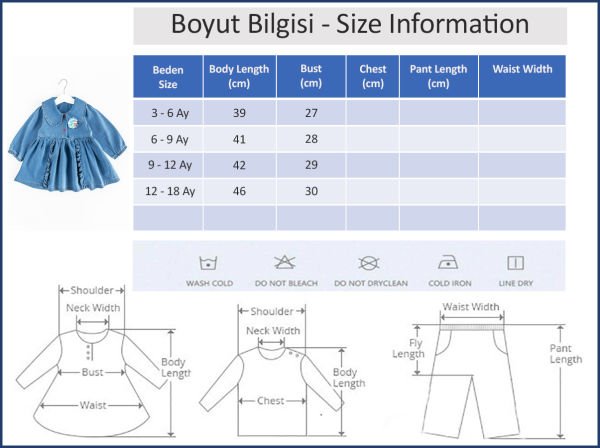 Bebe Yakalı Fırfırlı Denim Kız Bebek Elbise Kot Elbise