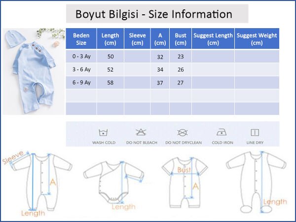 Düğme Detaylı Erkek Bebek Tulum MAVİ -  0-3 AY