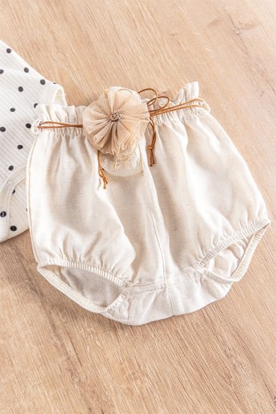 Puantiye Desenli Güpürlü 2'li Kız Bebek Tulum Takım