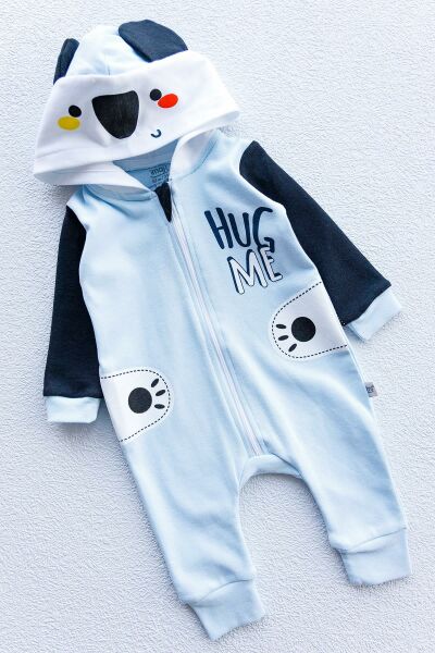 Mavi Koala Figürlü Kapüşonlu Erkek Bebek Tulum