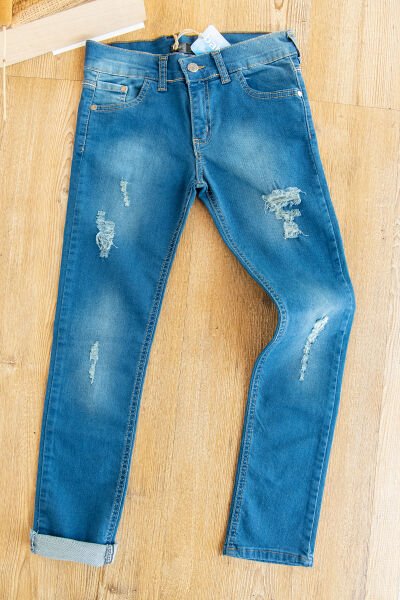 Denim Kumaş Çocuk Yırtık Kot Pantolon