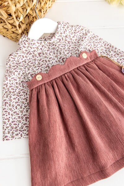 Gömlek Yakalı Kadife Bebek Elbise